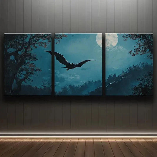 3pcs Moonlit Bats Darkness Shadow Night Perfect Wall Art Set Canvas Framed 40x60cm - High Quality Print 100% Australian Made Wall Canvas Ready to Hang