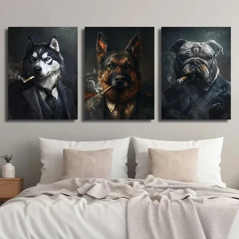 3pcs Siberian Husky German Shepherd Bulldog Metal Print Ready to Hang Art