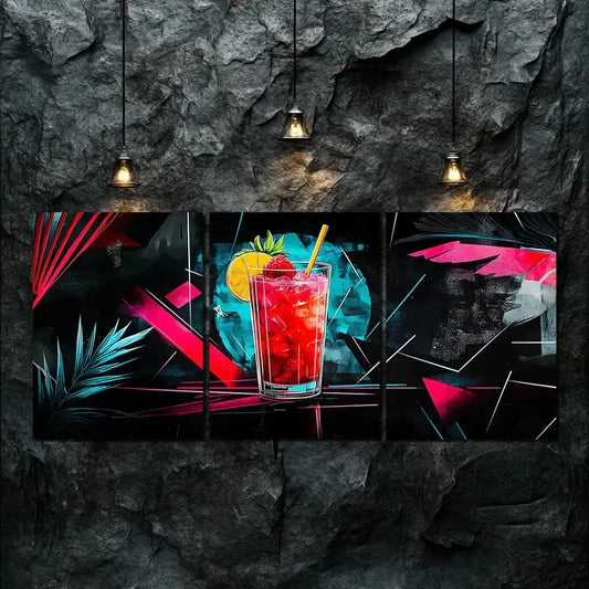 3pcs Delicious Drink Strawberry Red Perfect Wall Art Set Canvas Framed 40x60cm - High Quality Print 100% Australian Made Wall Canvas Ready to Hang