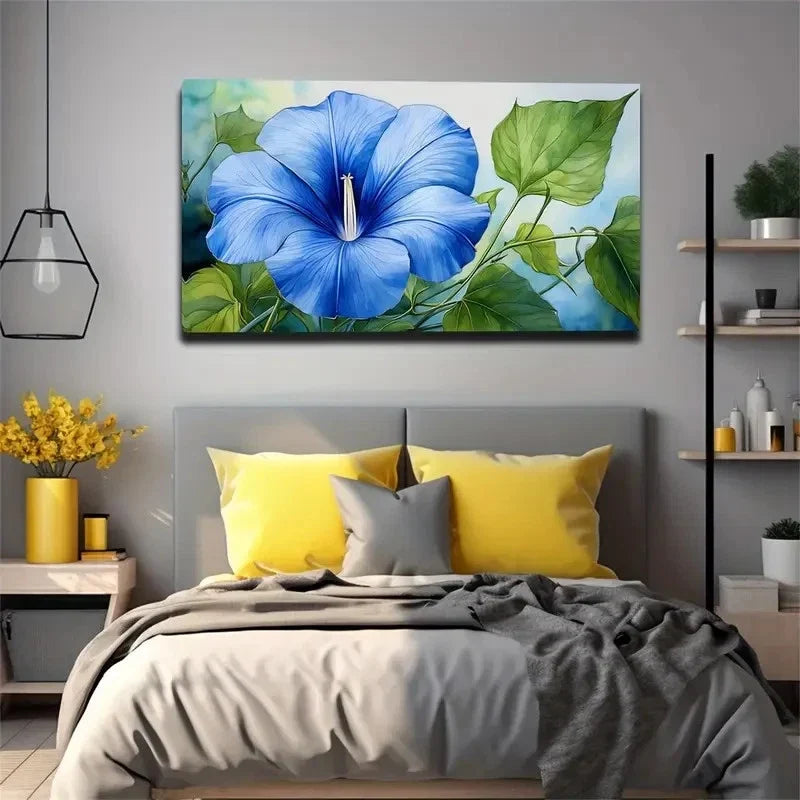 Vibrant Blue Morning Glory Wall Art Canvas Office Home Room Framed 120x60cm