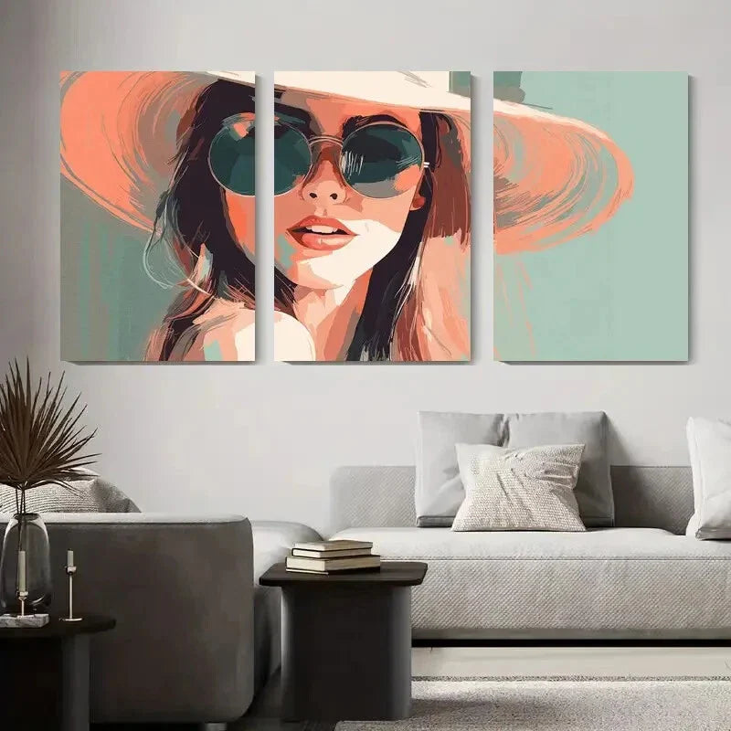 3pcs Abstract Woman Portrait Fashionable Lady Metal Print Ready to Hang Art