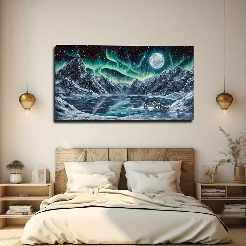 Serene Fox In Snowy Landscape Wall Art Canvas Office Home Room Framed 120x60cm