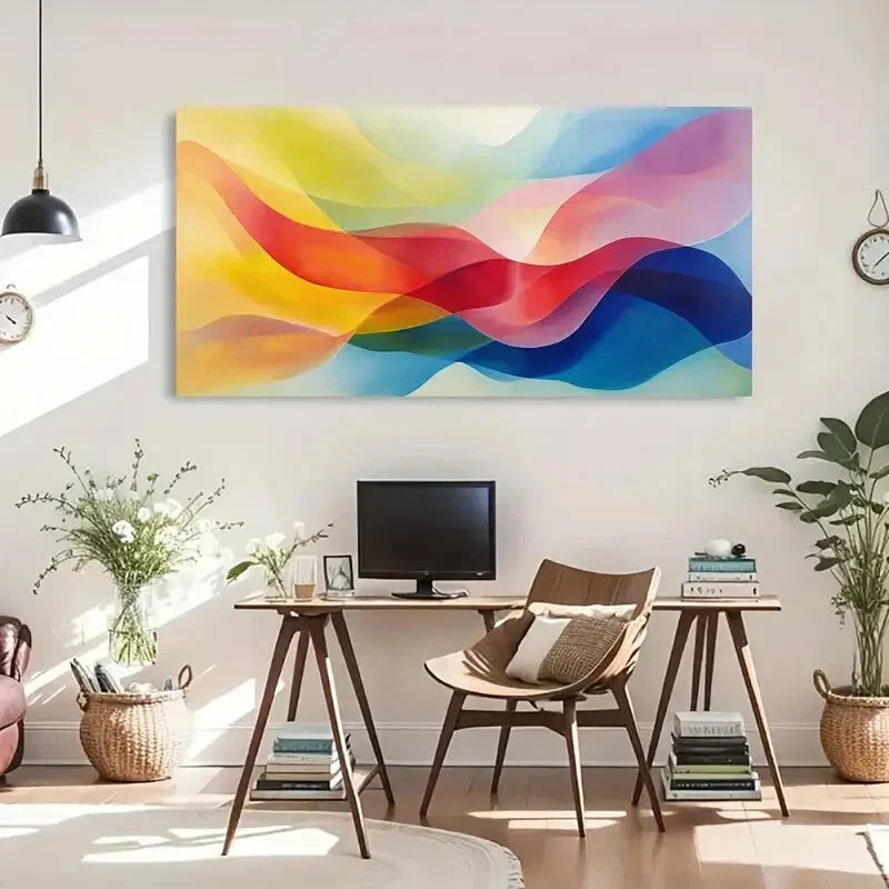 Vibrant Blue Sky Yellow-Orange Wall Art Canvas Office Home Room Framed 120x60cm