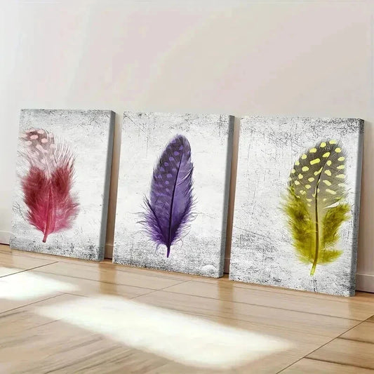 3pcs Colorful Abstract Feather Prints Wall Art Set Canvas Framed 40x60cm - High Quality Print 100% Australian Made Wall Canvas Ready to Hang