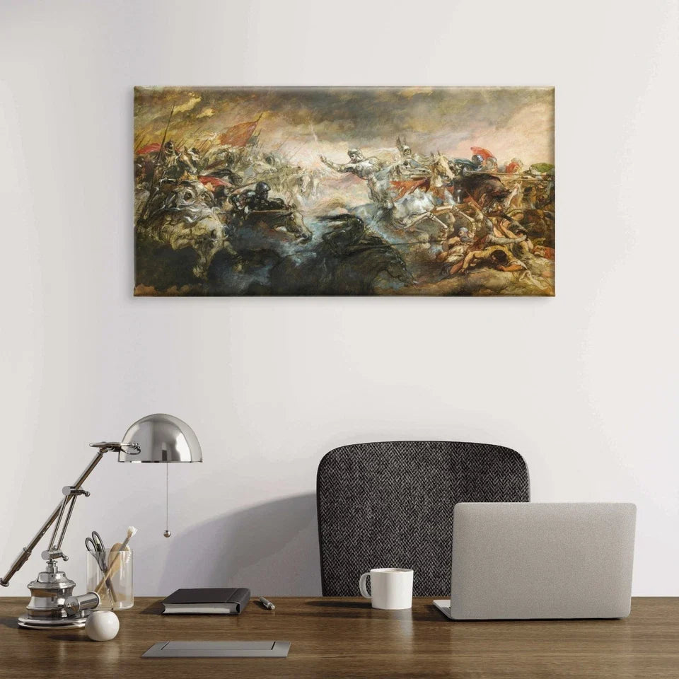 Vintage Classical Battle Scene Wall Art Canvas Office Home Framed 80x45cm
