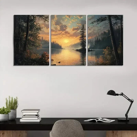 3pcs Shimmering Morning Light Reflections Wall Art Set Canvas Framed 40x60cm - High Quality Print 100% Australian Made Wall Canvas Ready to Hang