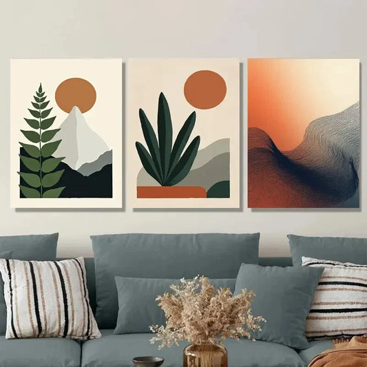 3pcs Modern Minimalist Abstract Plant Wall Art Set Canvas Framed 40x60cm - High Quality Print 100% Australian Made Wall Canvas Ready to Hang