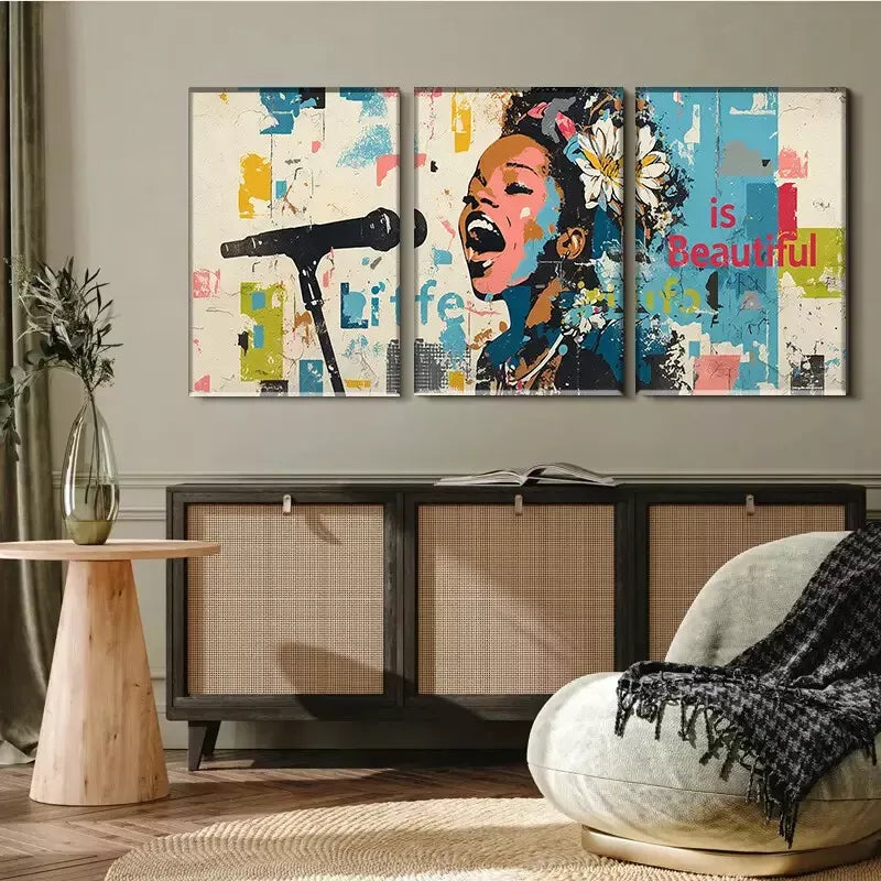 3pcs Pop Art Singing Portrait Wall Art Canvas Wall Art Set Canvas Framed 40x60cm - High Quality Print 100% Australian Made Wall Canvas Ready to Hang