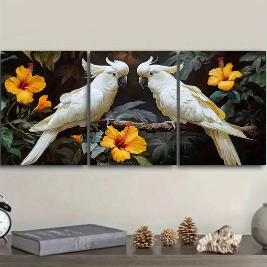 3pcs White Roosteratoo In The Forest Metal Print Ready to Hang Art