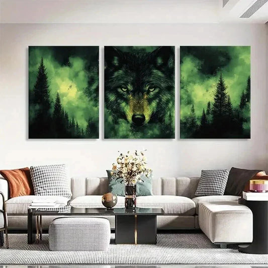 3pcs Majestic Wolf in Enchanted Forest Perfect Wall Art Set Canvas Framed 40x60cm - High Quality Print 100% Australian Made Wall Canvas Ready to Hang