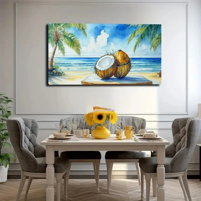 Tropical Beach Coconut Wall Art Canvas Office Home Room Framed 120x60cm