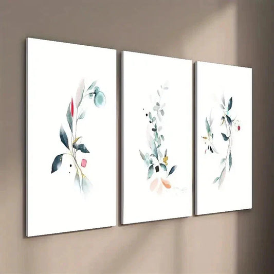 3pcs Abstract Flowers in Watercolor Style Wall Art Set Canvas Framed 40x60cm - High Quality Print 100% Australian Made Wall Canvas Ready to Hang