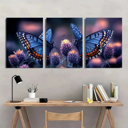 3pcs Black Butterfly A Scenery Theme Metal Print Ready to Hang Art