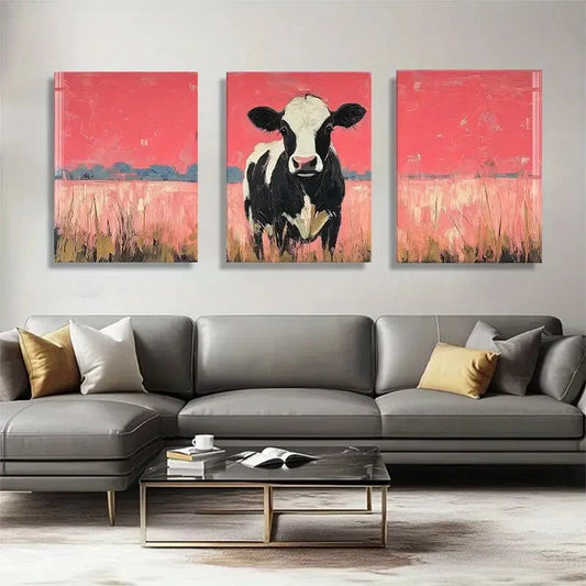 3pcs Abstract Black and White Cow Perfect Wall Art Set Canvas Framed 40x60cm - High Quality Print 100% Australian Made Wall Canvas Ready to Hang