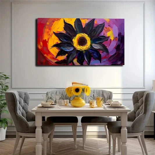 Black Sunflower Wall Art Canvas Office Home Room Framed 120x60cm