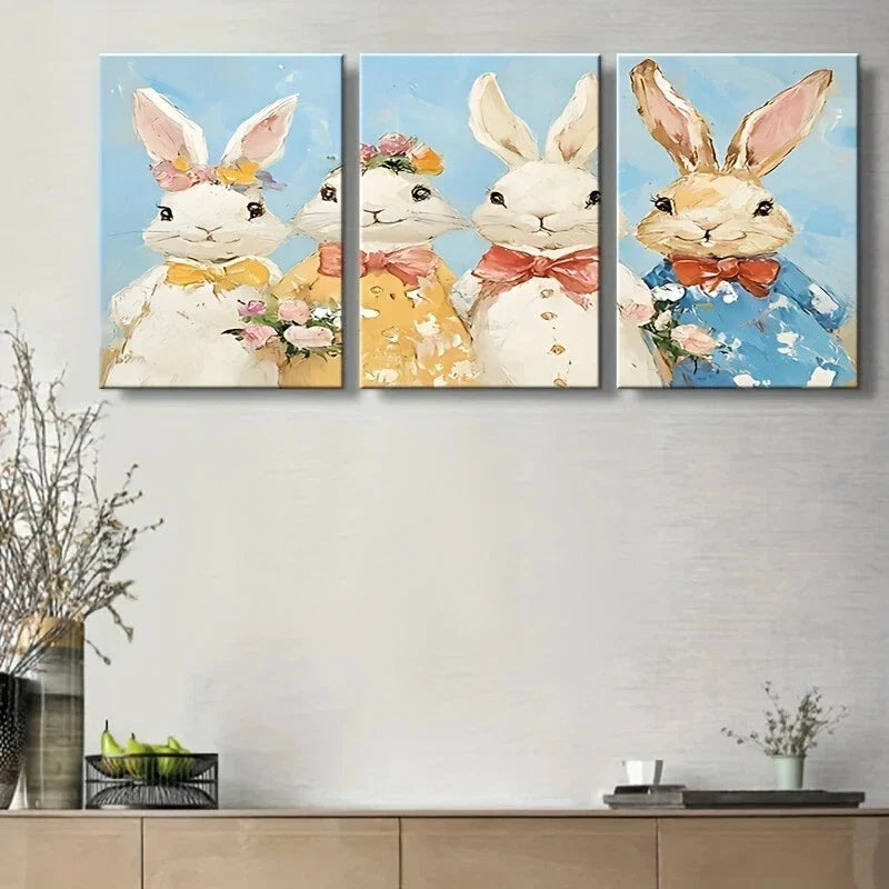 3pcs Colorful Eggs & Floral Blooms Vibrant Metal Print Ready to Hang Art