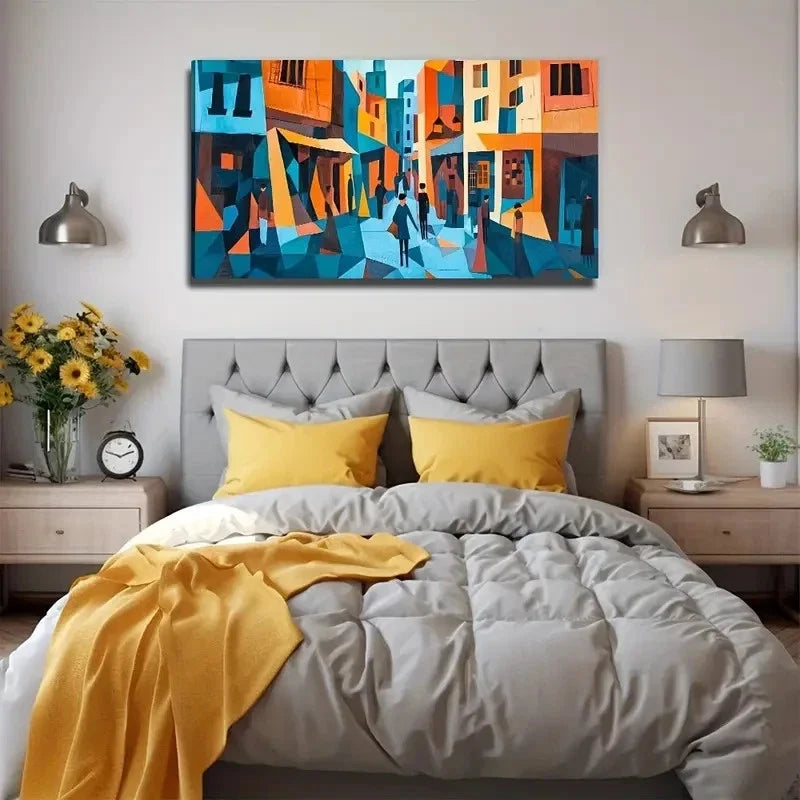 Modern Bohemian Abstract Street Wall Art Canvas Office Home Room Framed 80x45cm