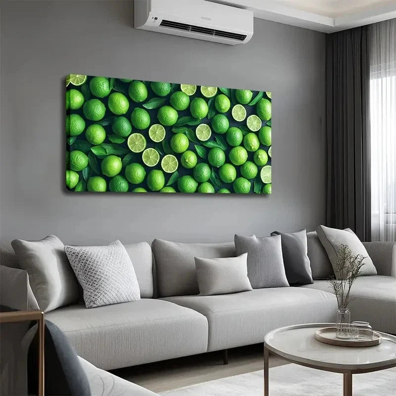 Vibrant Green Lemons & Limes Wall Art Canvas Office Home Room Framed 120x60cm