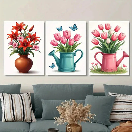 3pcs Colorful Floral Beautiful Flower Metal Print Ready to Hang Art