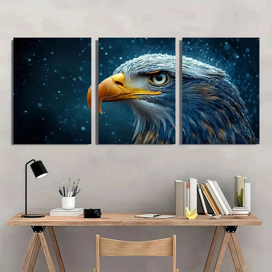 3pcs Eagle Looking Up Into The Distance Metal Print Ready to Hang Art