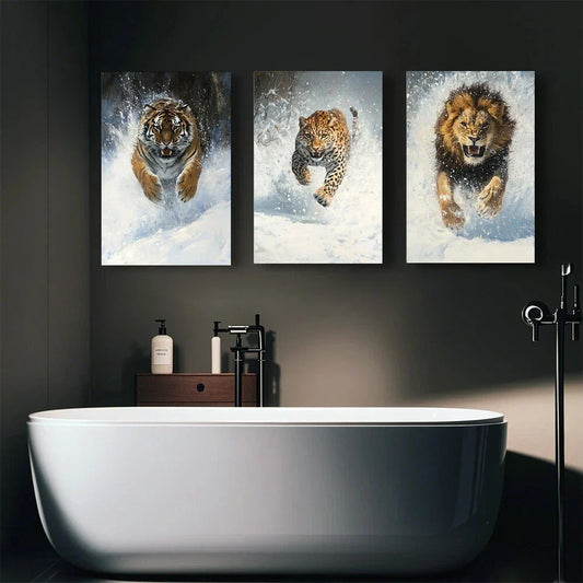 3pcs Mighty Beasts in Snowy Scenery Metal Print Ready to Hang Art