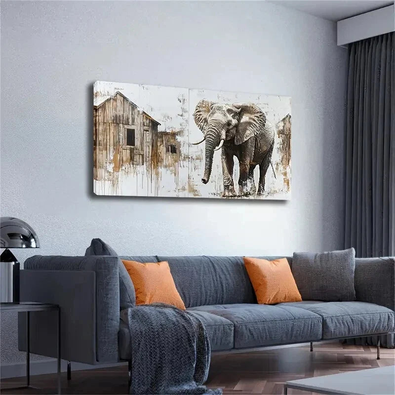 Elephant Walking Minimalist Wall Art Canvas Office Home Room Framed 120x60cm