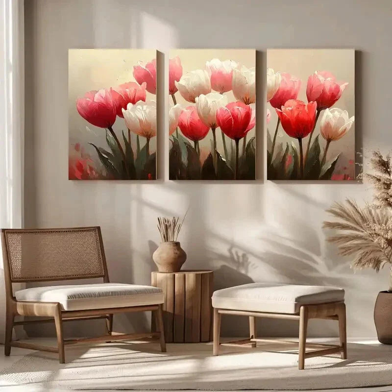 3pcs Pink Tulip Minimalist Watercolor Botanical Metal Print Ready to Hang Art