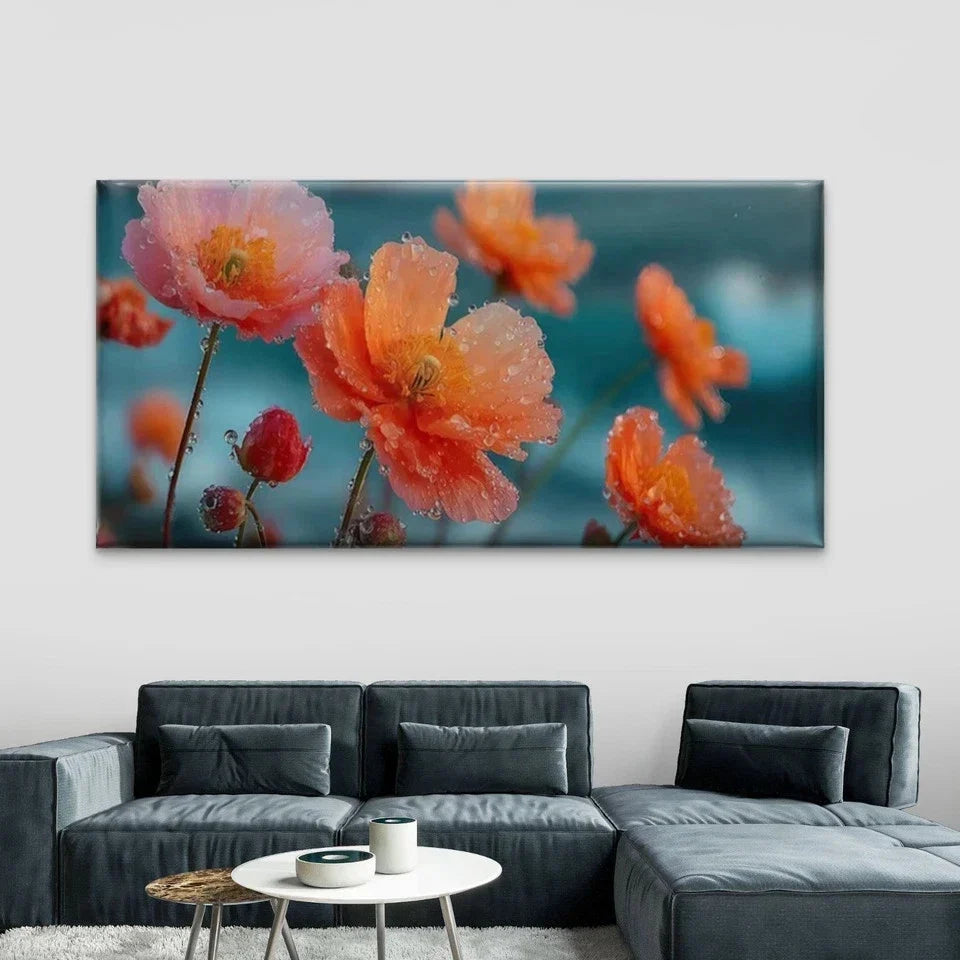 Orange Poppies Close-Up Wall Art Canvas Office Home Room Framed 80x45cm