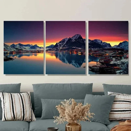 3pcs Scenic Mountain Sunset Landscape Modern Wall Art Set Canvas Framed 40x60cm - High Quality Print 100% Australian Made Wall Canvas Ready to Hang