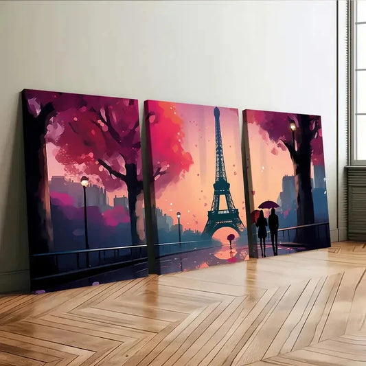 3pcs Eiffel Tower Paris Love Modern Tree Rose Wall Art Set Canvas Framed 40x60cm - High Quality Print 100% Australian Made Wall Canvas Ready to Hang