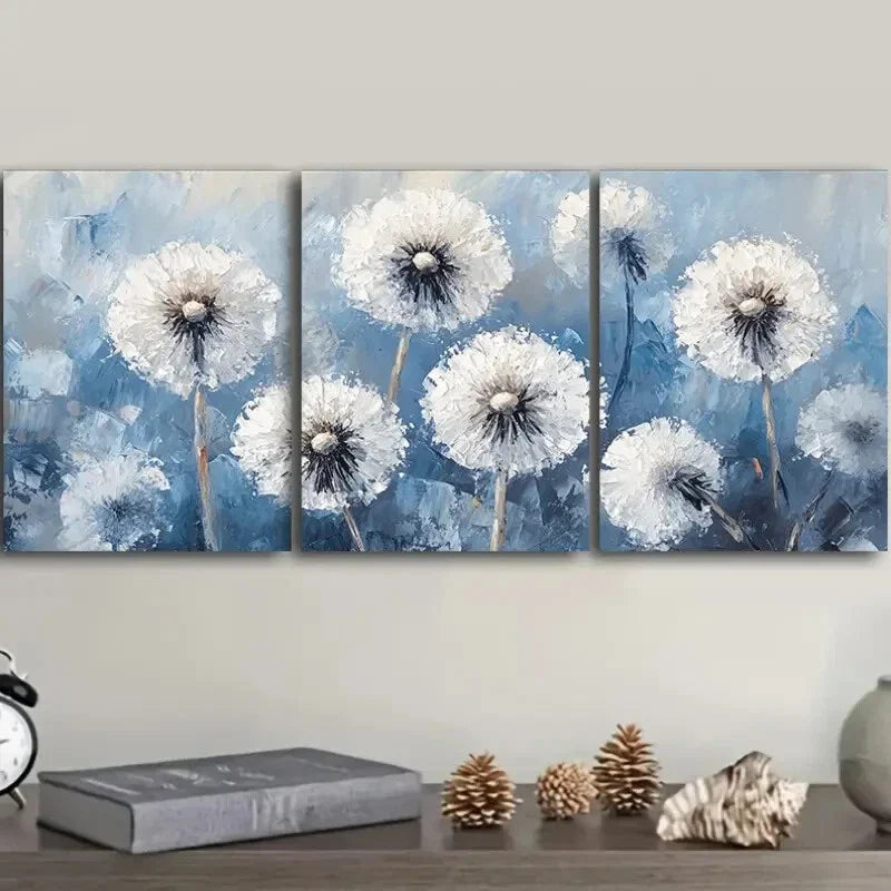 3pcs White Dandelions White Snow Nature Flor Wall Art Set Canvas Framed 40x60cm - High Quality Print 100% Australian Made Wall Canvas Ready to Hang