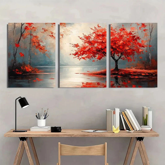3pcs Abstract Oil Painting White Backg Metal Print Ready to Hang Art
