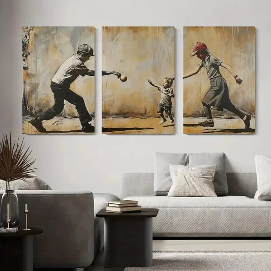 3pcs Father and Daughter Street Black & White Metal Print Ready to Hang Art