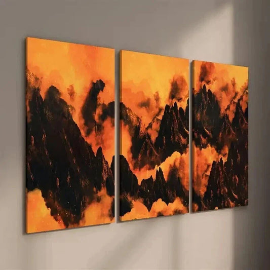 3pcs Volcano Erupting in Mountains Wall Art Set Canvas Framed 40x60cm - High Quality Print 100% Australian Made Wall Canvas Ready to Hang