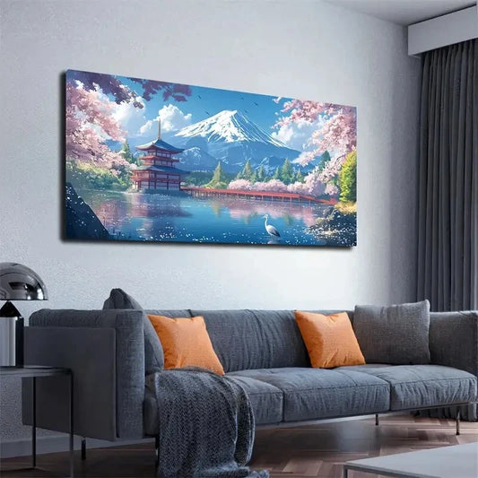 Cherry Blossoms Wooden Wall Art Canvas Office Home Room Framed 120x60cm