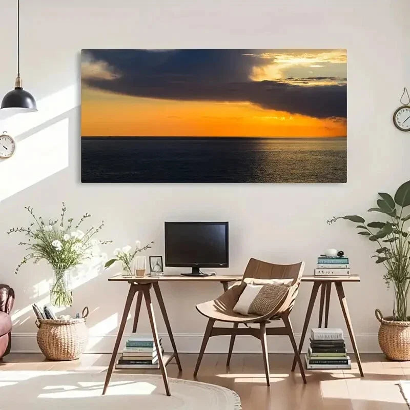 Rustic Seaside Sunset Landscape Wall Art Canvas Office Home Room Framed 80x45cm