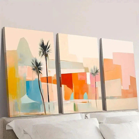3pcs Abstract Palm Color Desert & Palm Trees Wall Art Set Canvas Framed 40x60cm - High Quality Print 100% Australian Made Wall Canvas Ready to Hang