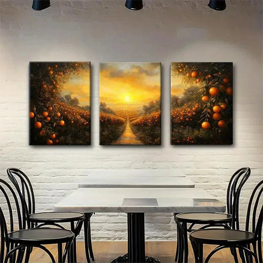3pcs Orange Orchard Office Golden Sunset Perfect Wall Art Set Canvas Framed 40x60cm - High Quality Print 100% Australian Made Wall Canvas Ready to Hang