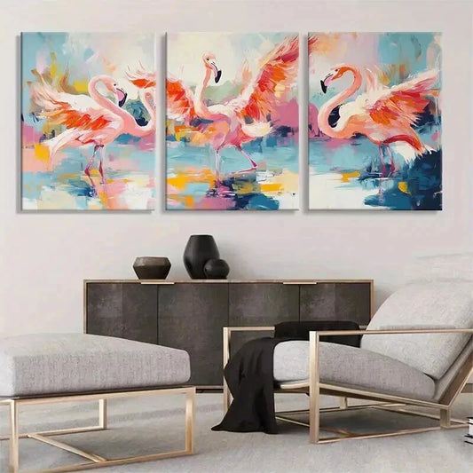 3pcs Vibrant Flamingo Color Reflection Perfect Wall Art Set Canvas Framed 40x60cm - High Quality Print 100% Australian Made Wall Canvas Ready to Hang