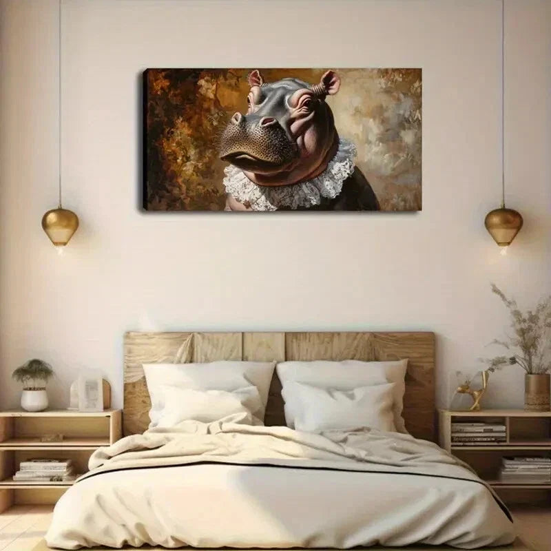 Charming Hippo White Lace Wall Art Canvas Office Home Room Framed 120x60cm