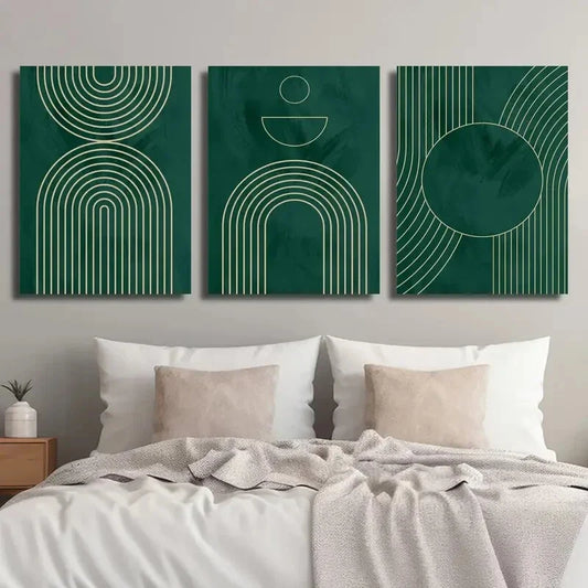 3pcs Abstract Green Line Arch Metal Print Ready to Hang Art