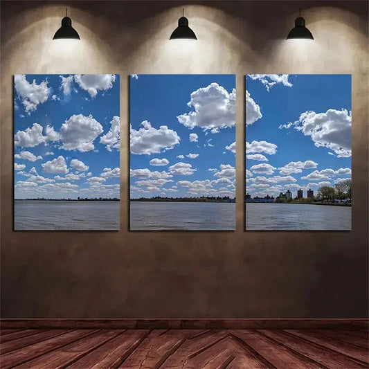 3pcs Sky Beach Blue Water White Clouds Metal Print Ready to Hang Art