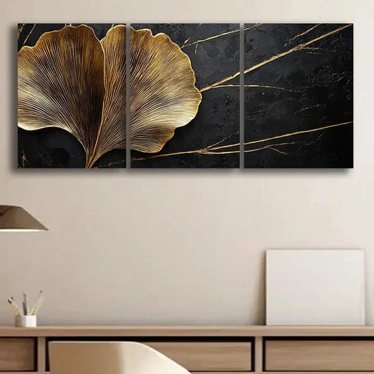3pcs Black Tree Trunk Golden Nature Perfect Wall Art Set Canvas Framed 40x60cm - High Quality Print 100% Australian Made Wall Canvas Ready to Hang