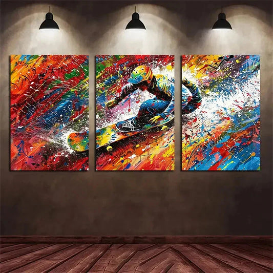 3pcs Skateboard Graffiti Colourful Painting Metal Print Ready to Hang Art