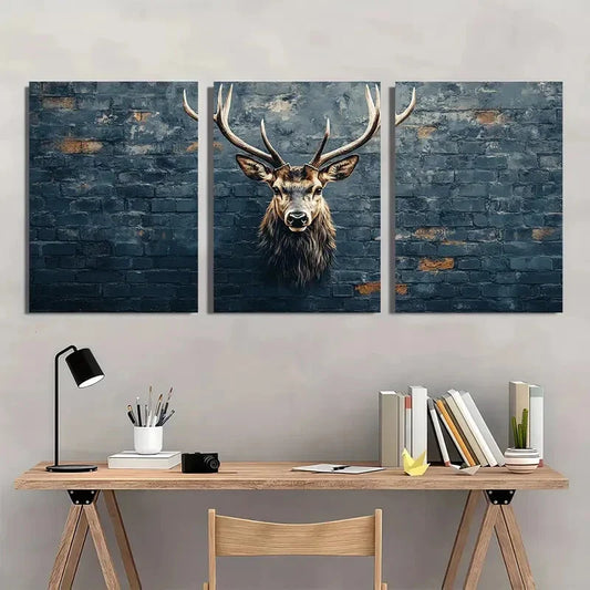 3pcs Funny Animal Deer Line Animal Themed Metal Print Ready to Hang Art
