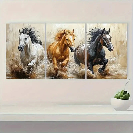 3pcs Vintage Horse Painting Rustic Western Metal Print Ready to Hang Art