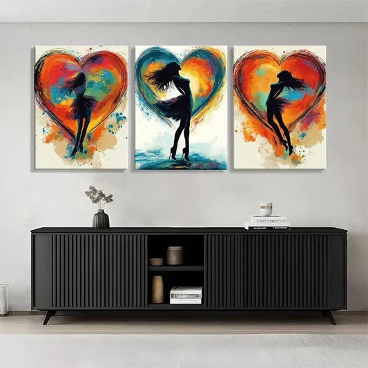 3pcs Colorful Abstract Dance Silhouettes Perfect Wall Art Set Canvas Framed 40x60cm - High Quality Print 100% Australian Made Wall Canvas Ready to Hang
