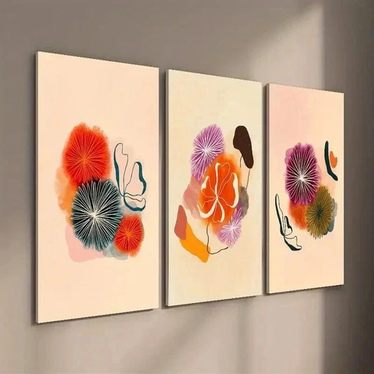 3pcs Mid-Century Colorful Botanical Flower Wall Art Set Canvas Framed 40x60cm - High Quality Print 100% Australian Made Wall Canvas Ready to Hang