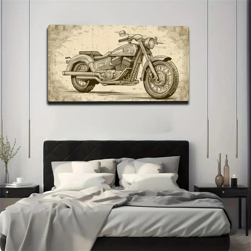 Vintage A Motorcycle Wall Art Canvas Office Home Room Framed 80x45cm