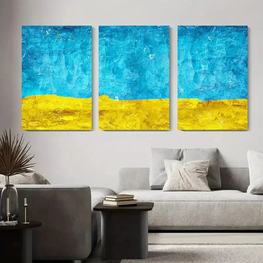 3pcs Blue and Yellow Abstract Minimalist Metal Print Ready to Hang Art